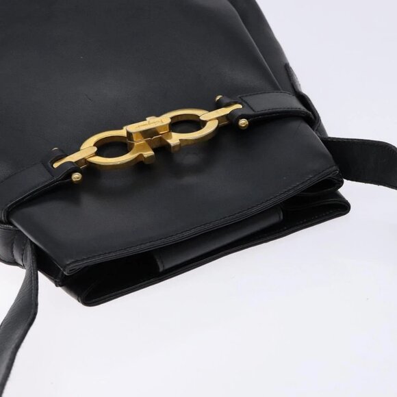 Salvatore Ferragamo Gancini Shoulder Bag Leather Black Gold Auth - Picture 8 of 15